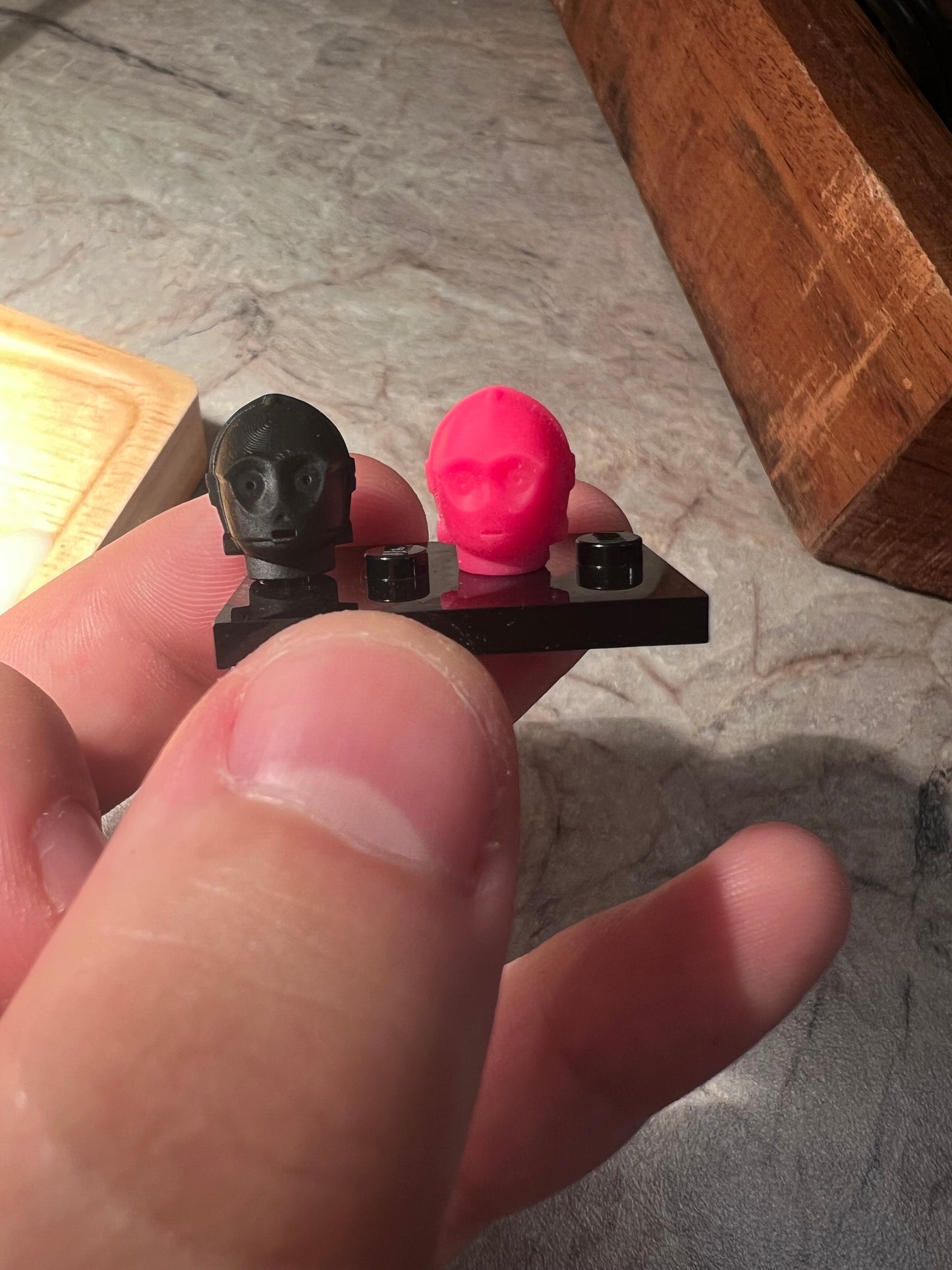 Custom Lego neon pink protocol droid head