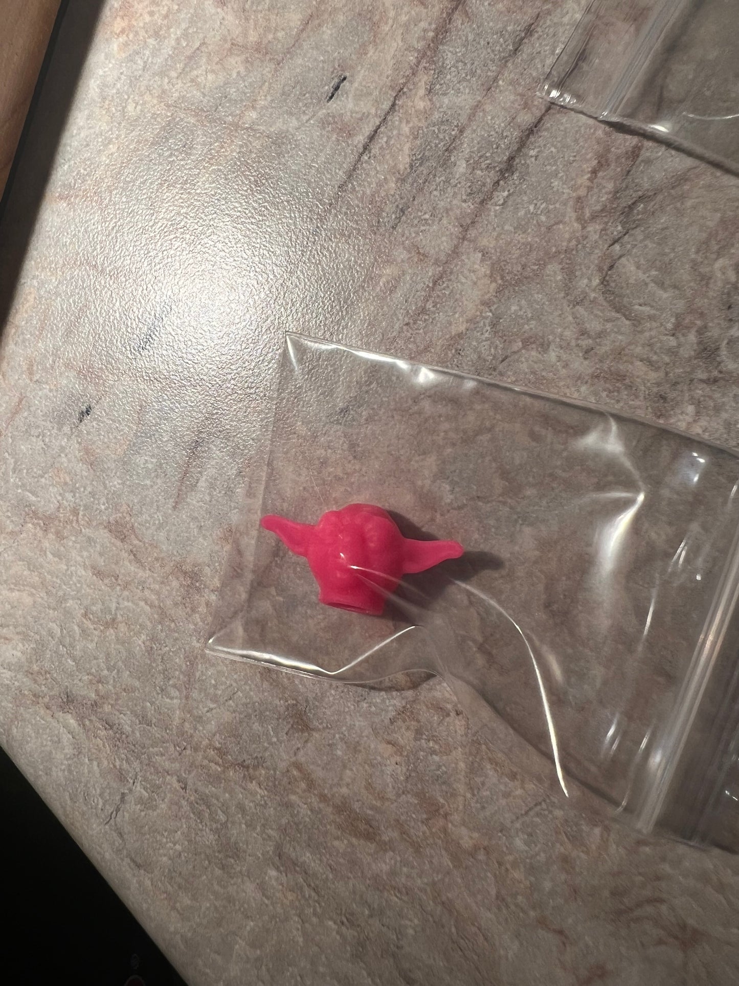 Custom Lego neon pink Yoda head UV PRINTED